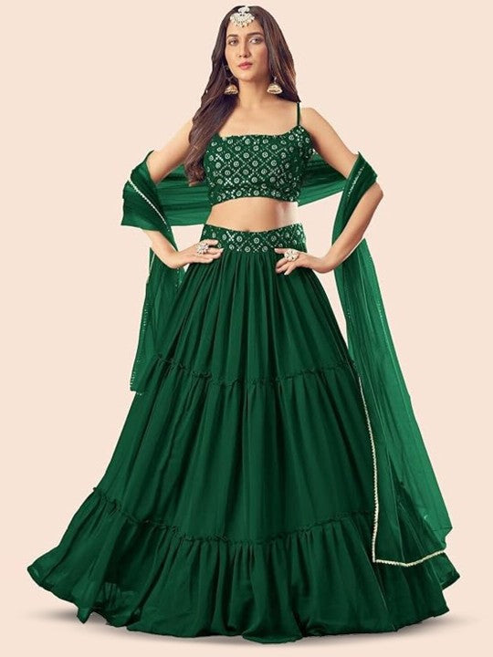 Festive Sequinned Semi-Stitched Lehenga & Unstitched Blouse With Dupatta