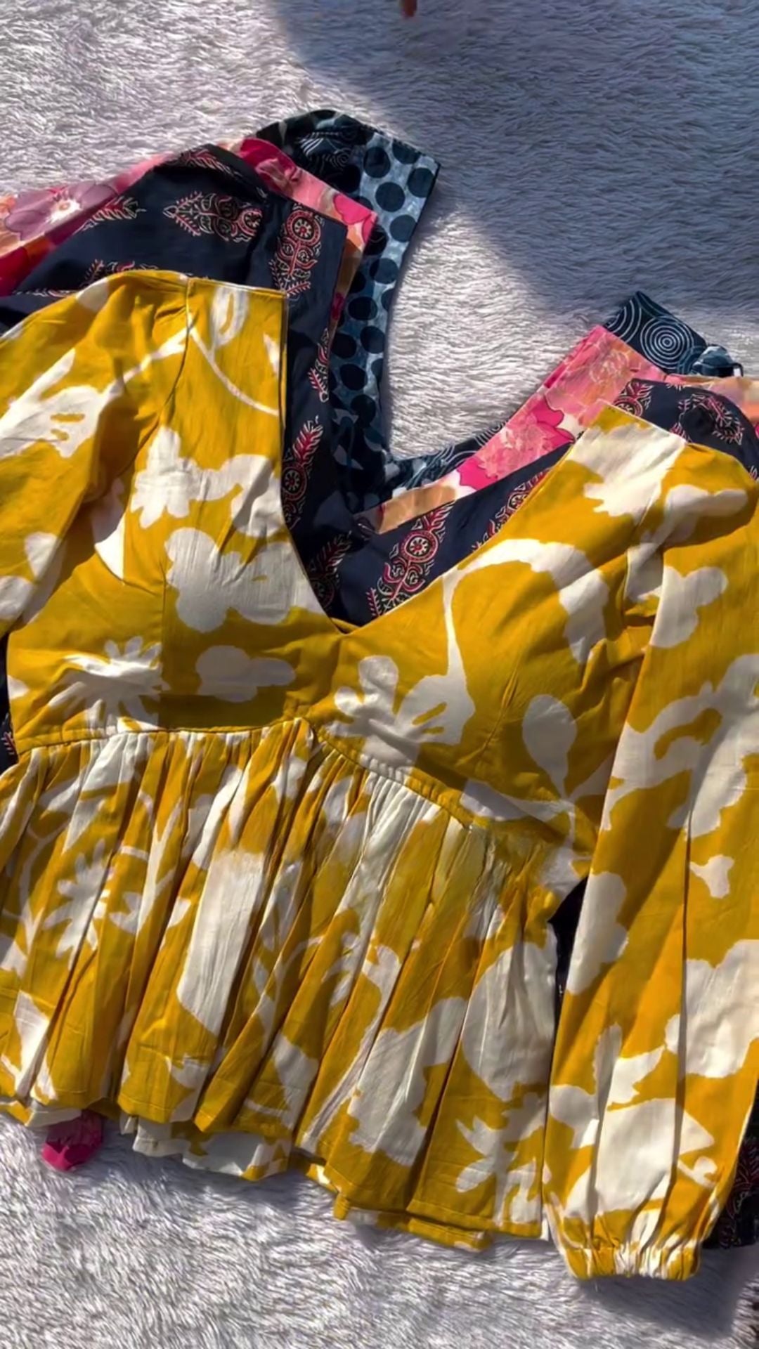 Festive Sp Girls Floral Printed Cotton Pink Yellow Top