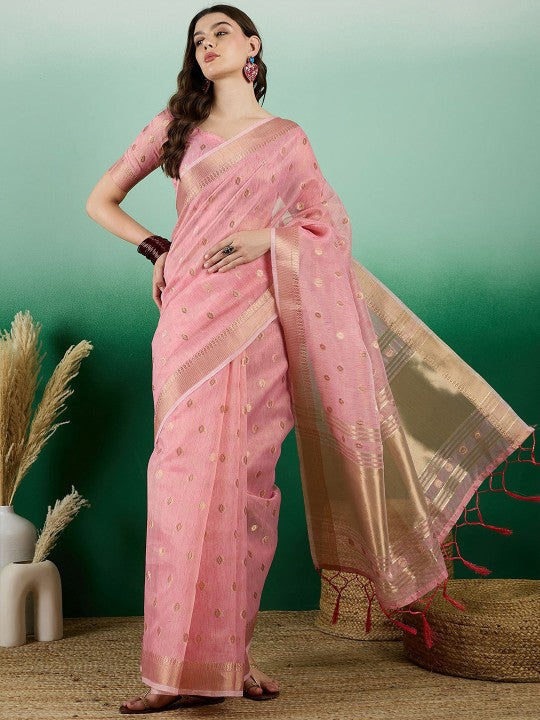 Festive Ethnic Motif Zari Woven Saree with Blouse