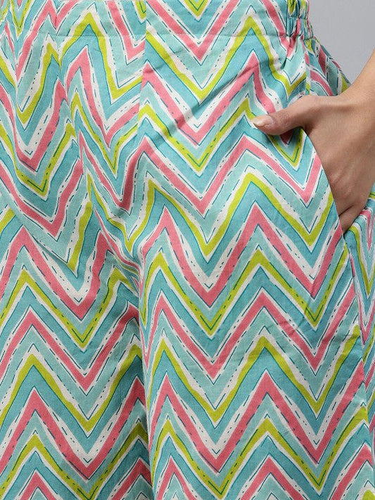 Festive Women Sea Green Floral Printed Kurta with Palazzos & Dupatta