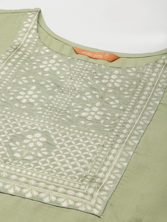 Festive Women Green Yoke Design Regular Kurta with Palazzos & Dupatta