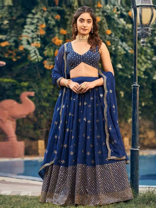 Festive Sequinned Semi-Stitched Lehenga & Unstitched Blouse With Dupatta