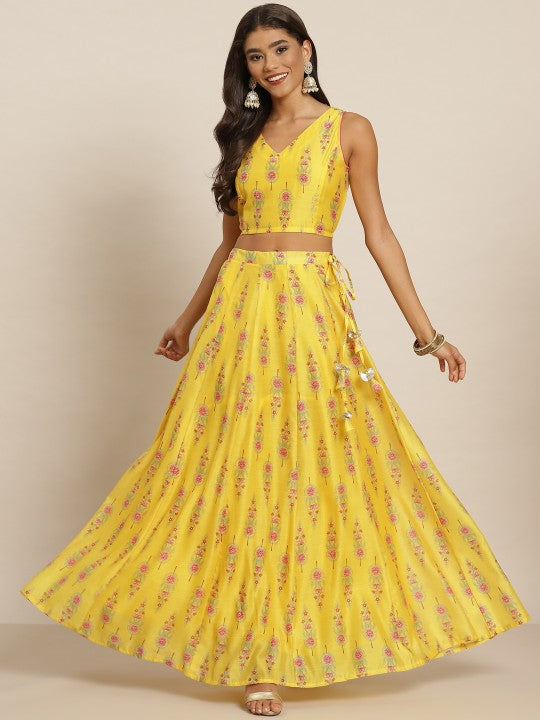 Festive Yellow & Pink Printed Ready to Wear Lehenga & Choli