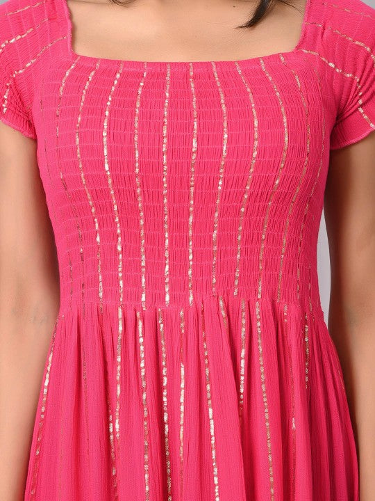 Trendy Square Neck Fit & Flared Western Wear Dress