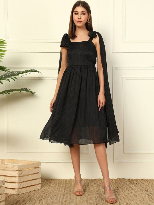 Trendy Slit Sleeve Georgette Fit & Flare Dress