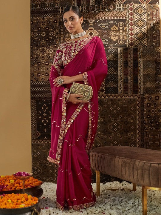 Festive Floral Embroidered Silk Blend Saree