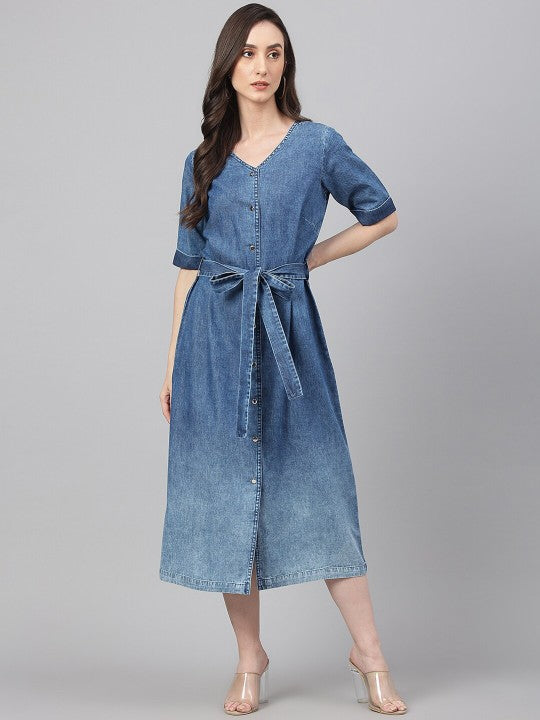 Trendy Women Denim Solid Straight Western Dress