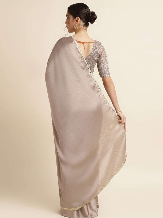 Festive Brown Sequinned Pure Chiffon Saree