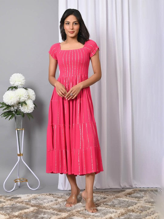 Trendy Square Neck Fit & Flared Western Wear Dress