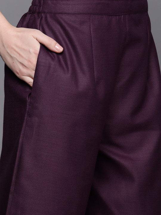 Festive Women Purple Yoke Design Kurta with Palazzos & With Dupatta