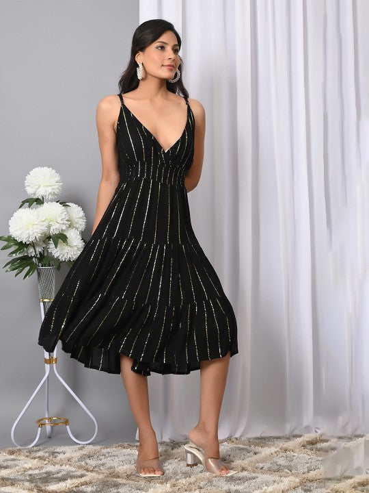 Trendy V Neck Fit & Flared Western Wear Dress