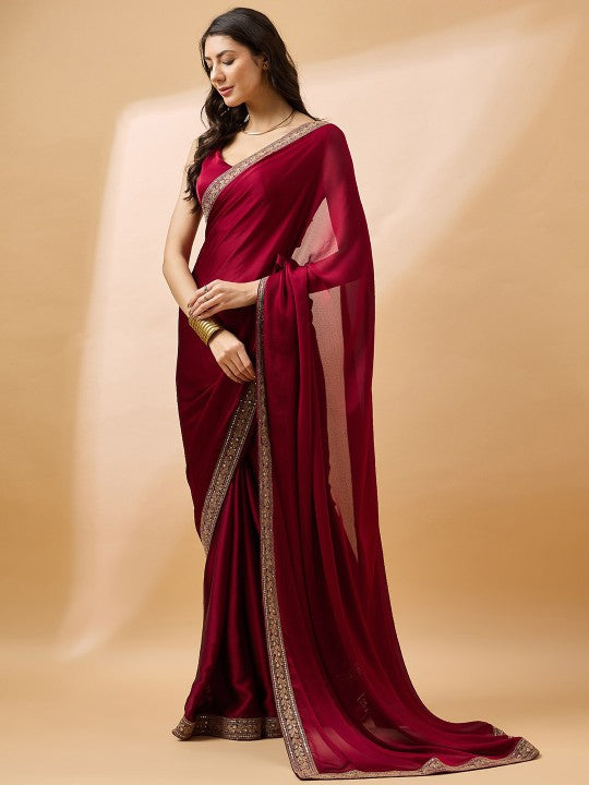 Festive Embroidered Satin Saree