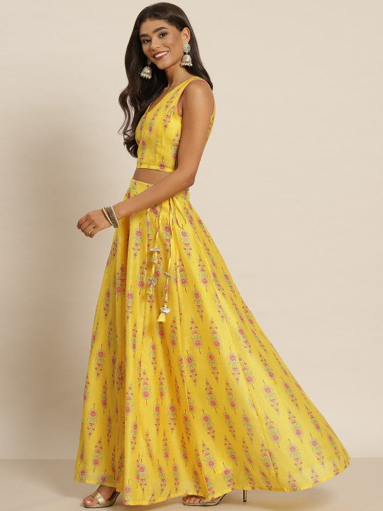 Festive Yellow & Pink Printed Ready to Wear Lehenga & Choli