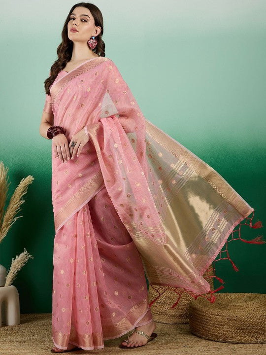 Festive Ethnic Motif Zari Woven Saree with Blouse