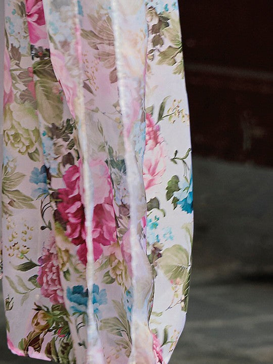 Festive Floral Embroidered Thread Work A-Line Kurta With Trousers & Dupatta