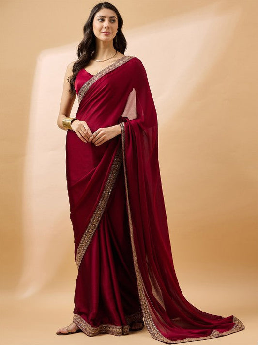 Festive Embroidered Satin Saree
