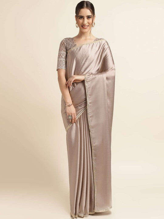 Festive Brown Sequinned Pure Chiffon Saree