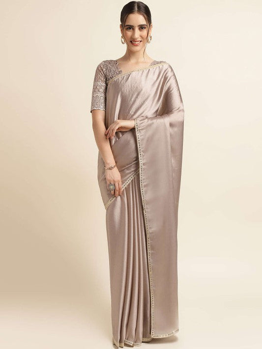 Festive Brown Sequinned Pure Chiffon Saree