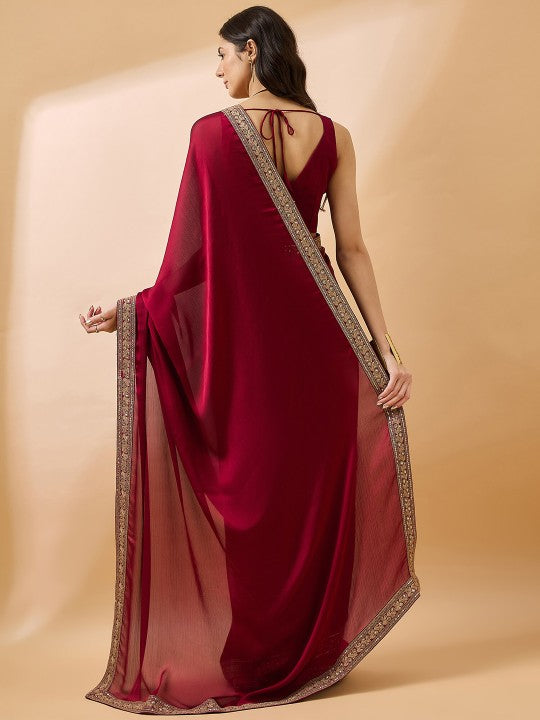 Festive Embroidered Satin Saree