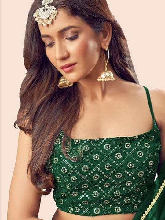 Festive  Sequinned Semi-Stitched Lehenga & Unstitched Blouse With Dupatta