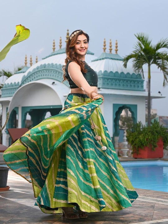 Leheriya Festive Printed Ready to Wear Lehenga & Unstitched Blouse With Dupatta