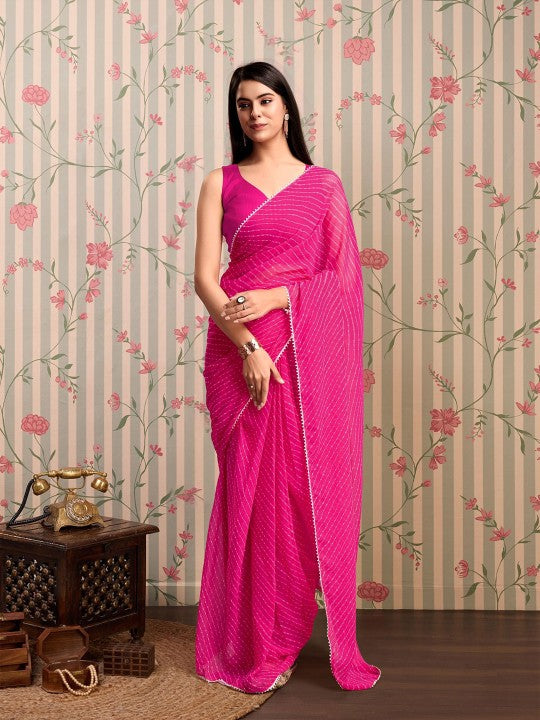 Festive Striped Ready to Wear Leheriya Saree