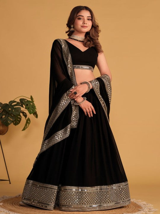 Festive Sequinned Semi-Stitched Lehenga & Unstitched Blouse With Dupatta