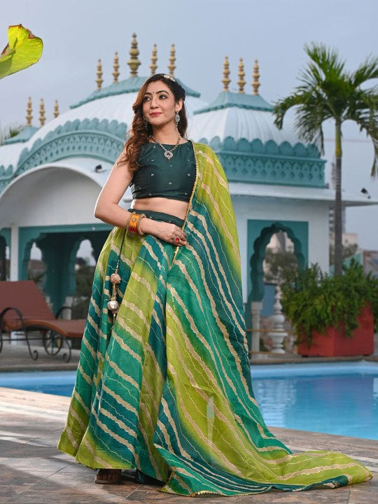 Leheriya Festive Printed Ready to Wear Lehenga & Unstitched Blouse With Dupatta