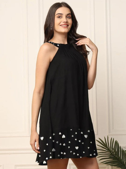 Trendy Print Halter Neck Fit & Flare Dress