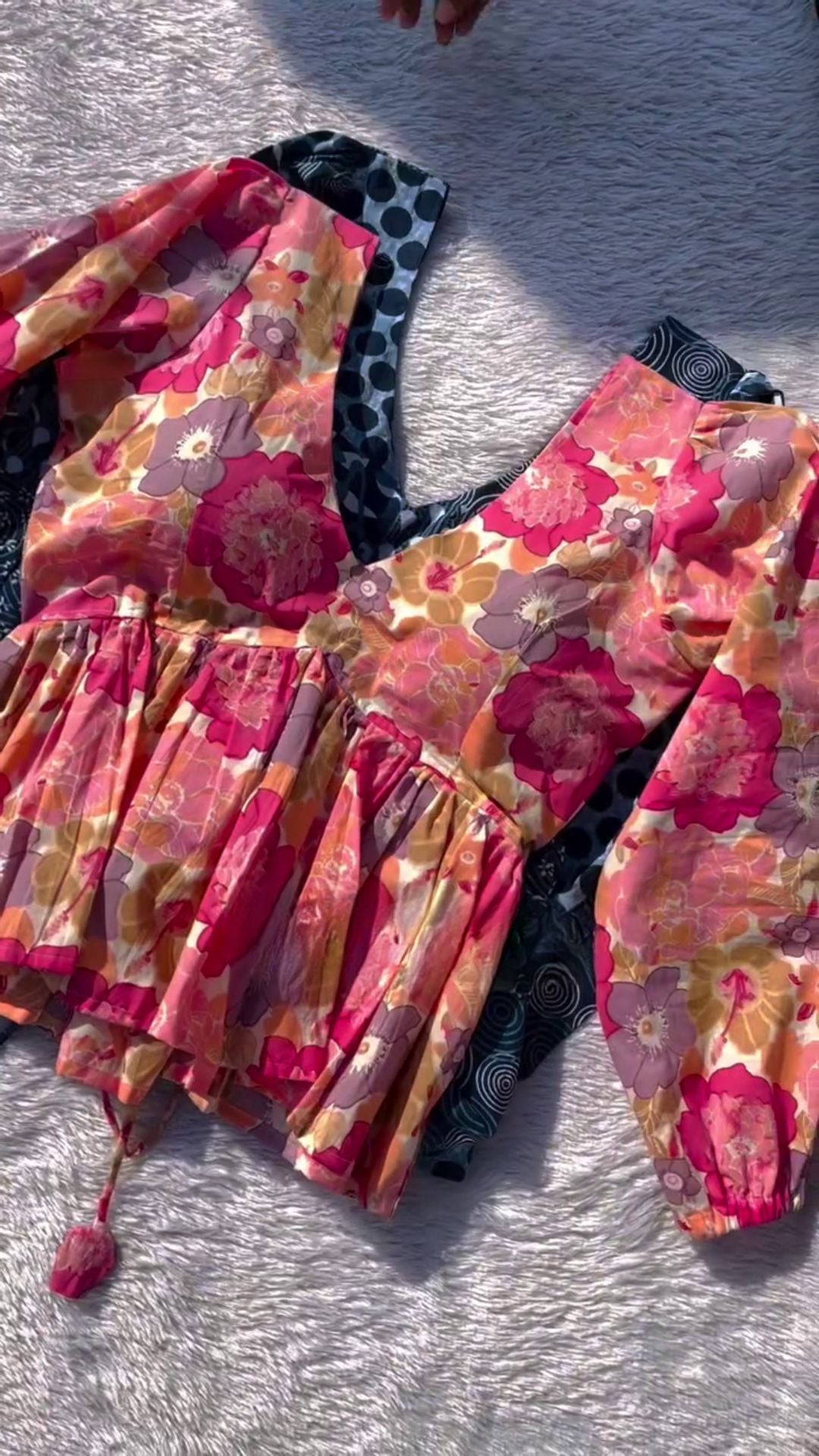 Festive Sp Girls Floral Printed Cotton Pink and Red Top