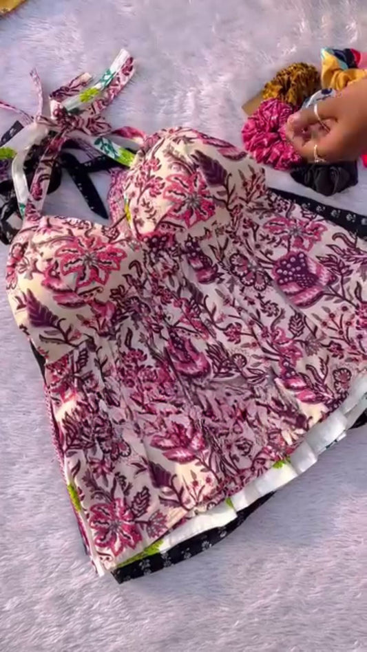 Festive Sp Women Floral Printed Cotton Pink and Red Floral Top