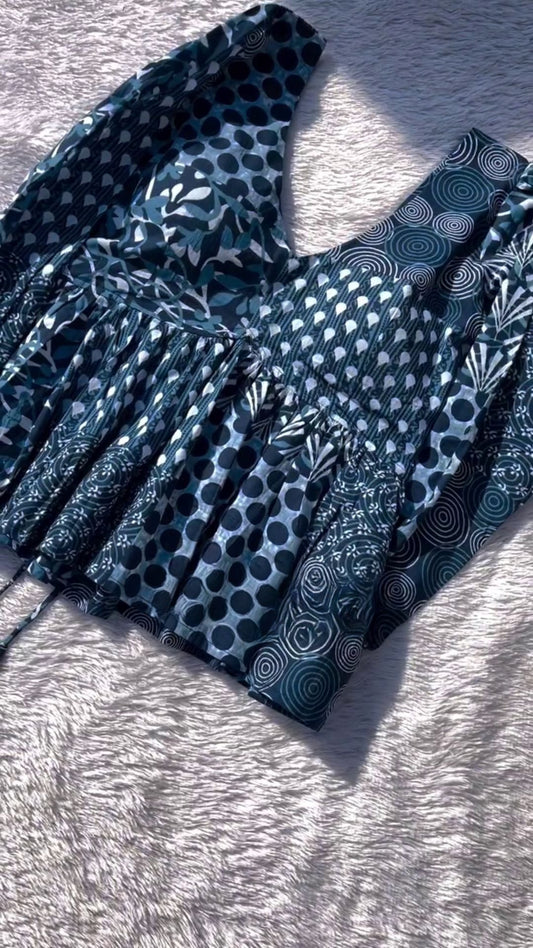 Festive Sp Girls Floral Printed Cotton Navy Top