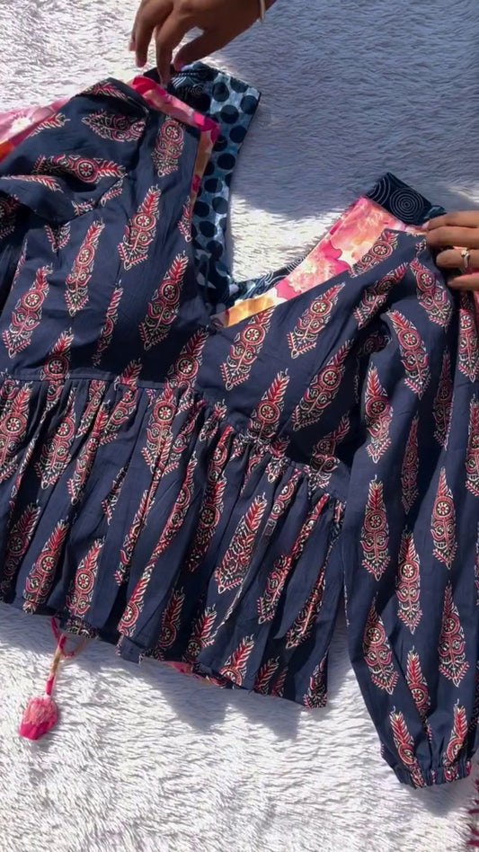 Festive Sp Girls Floral Printed Cotton Blue Top