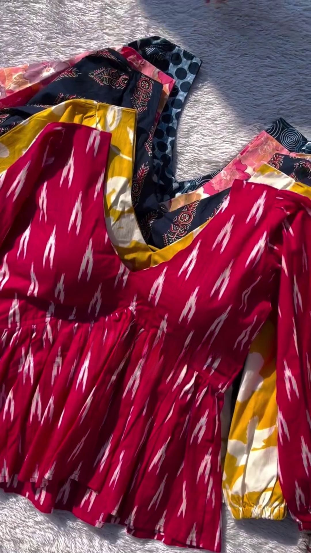 Festive Sp Girls Floral Printed Cotton Pink and Red Top