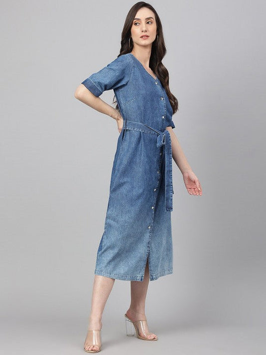 Trendy Women Denim Solid Straight Western Dress