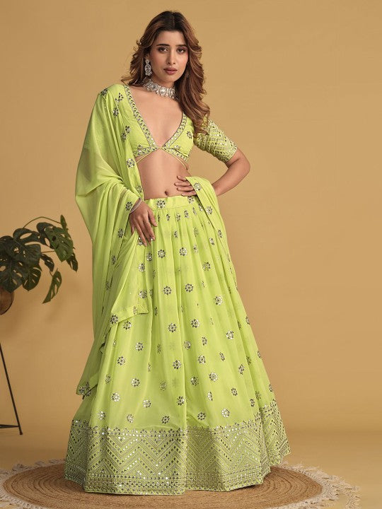 Festive  Semi-Stitched Georgette Lehenga & Unstitched Blouse With Dupatta