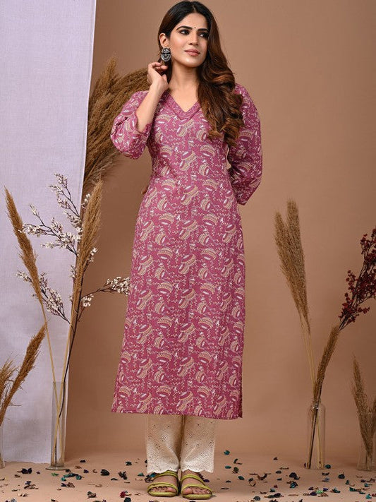 Festive Ethnic Motifs Printed Pure Cotton Straight Kurta