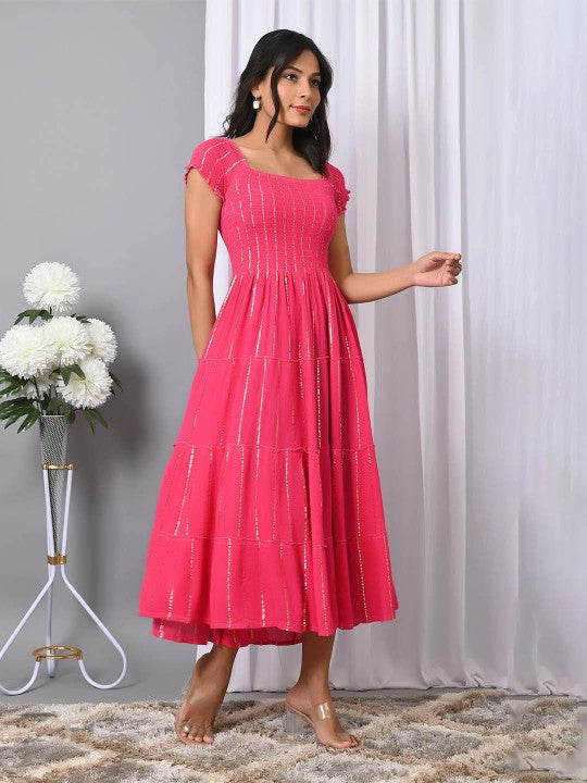 Trendy Square Neck Fit & Flared Western Wear Dress