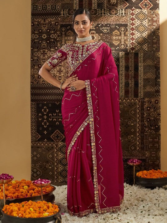 Festive Floral Embroidered Silk Blend Saree