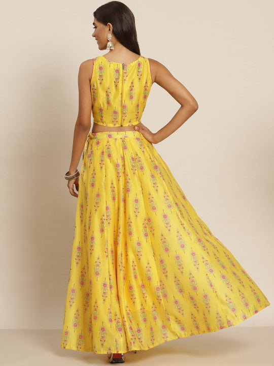 Festive Yellow & Pink Printed Ready to Wear Lehenga & Choli