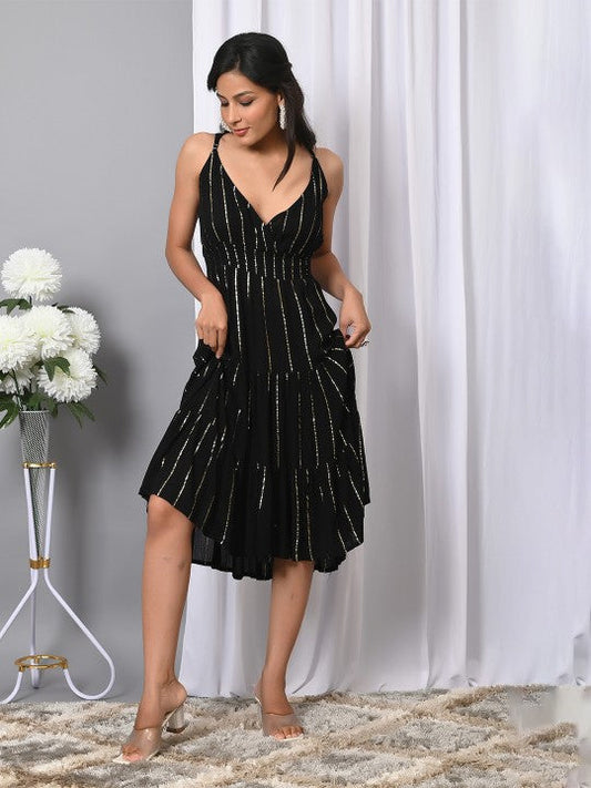 Trendy V Neck Fit & Flared Western Wear Dress