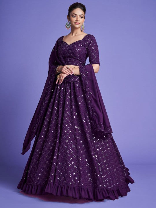 Festive Sequinned Semi-Stitched Lehenga & Unstitched Blouse With Dupatta