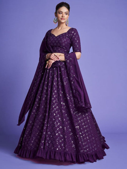 Festive Sequinned Semi-Stitched Lehenga & Unstitched Blouse With Dupatta