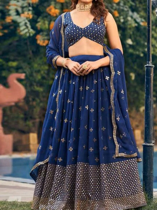 Festive Sequinned Semi-Stitched Lehenga & Unstitched Blouse With Dupatta