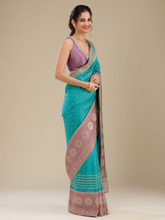 Festive Beads and Stones Zari Saree