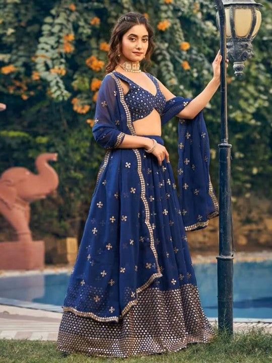 Festive Sequinned Semi-Stitched Lehenga & Unstitched Blouse With Dupatta