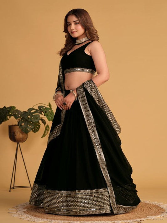 Festive Sequinned Semi-Stitched Lehenga & Unstitched Blouse With Dupatta