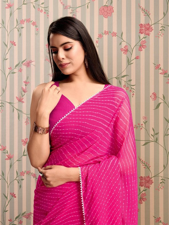 Festive Striped Ready to Wear Leheriya Saree