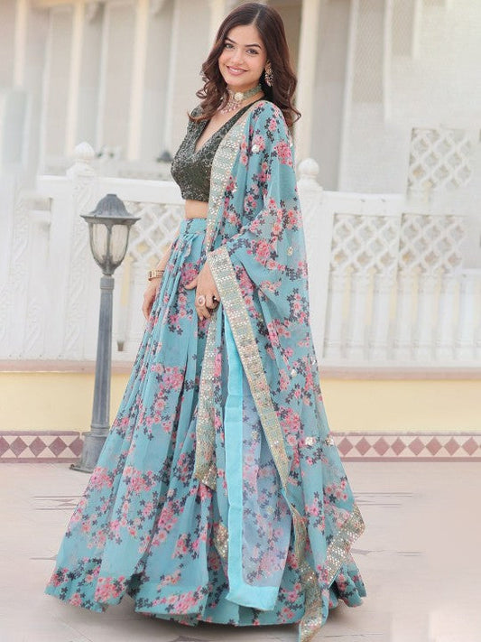 Festive  Sequinned Ready to Wear Lehenga & Unstitched Blouse With Dupatta