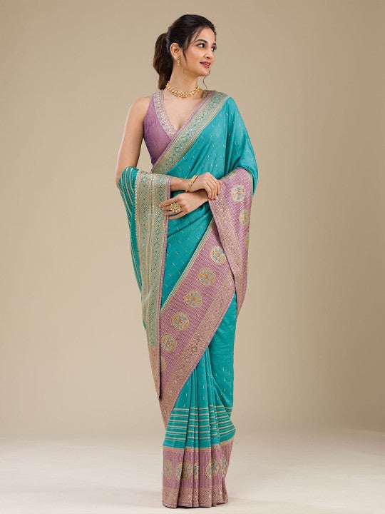 Festive Beads and Stones Zari Saree